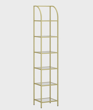 Gouden Boekenkast met 6 Verdiepingen en Gehard Glazen Planken - Stijlvolle Display Unit