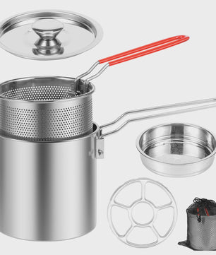 RVS Frituurpan met Mandje en Deksel - Draagbare Keuken Frituurpot