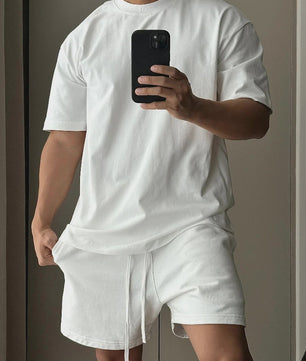 Heren Katoenen Set: Trendy T-shirt met Korte Mouwen en Shorts