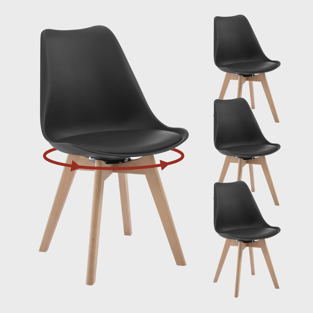 Set van 4xElegante eetkamerstoelen - Kunstleer & Massief Hout - Draaibaar & Comfortabel