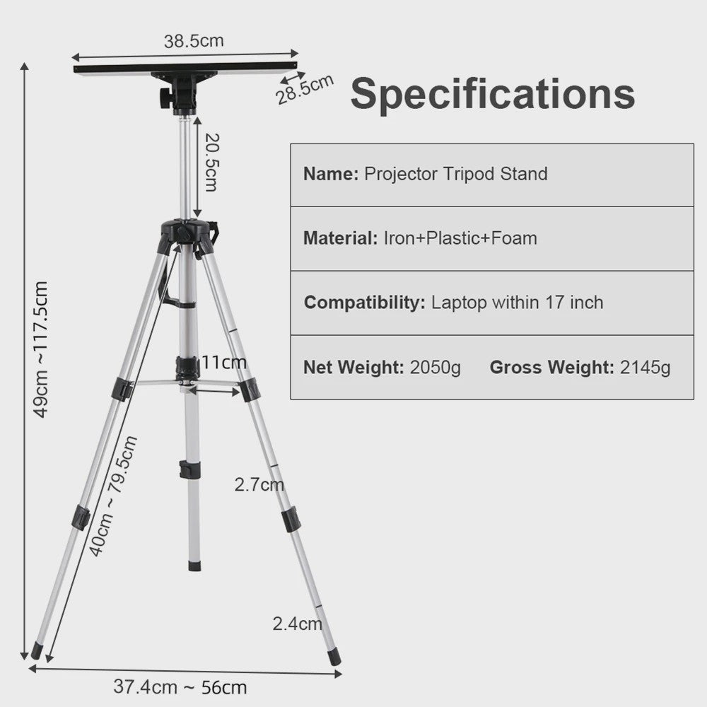 Verstelbare Projector Tripod Stand met Draagtas - Aluminium, Draagbaar