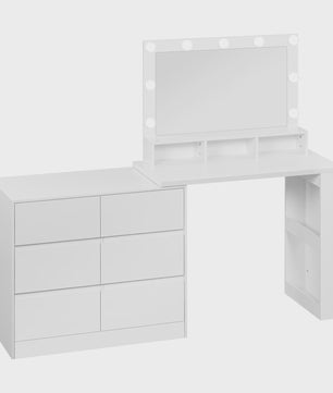 Moderne Kaptafel met LED Spiegel en 7 Lades - Flexibel te Monteren - Make-up Tafel met Ladekast