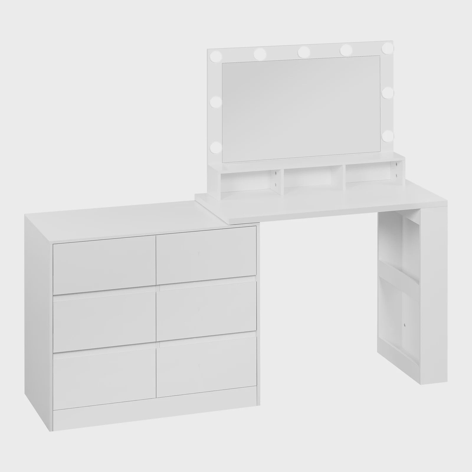 Moderne Kaptafel met LED Spiegel en 7 Lades - Flexibel te Monteren - Make-up Tafel met Ladekast