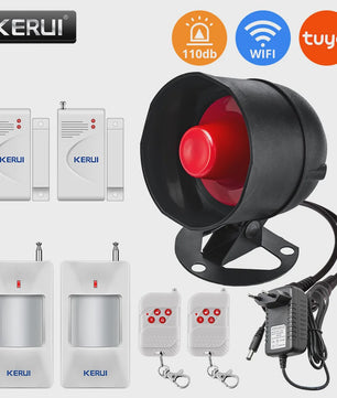 KERUI Tuya Smart WIFI Alarmsysteem Kit met 110dB Sirene, Bewegingsmelder en Deursensor