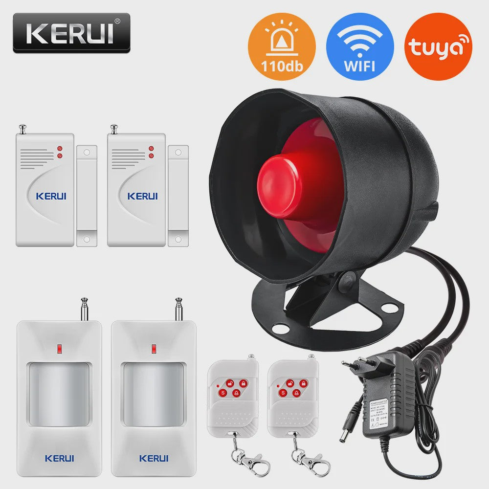 KERUI Tuya Smart WIFI Alarmsysteem Kit met 110dB Sirene, Bewegingsmelder en Deursensor