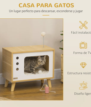 Pawhut Kattenmand in Retro TV-Design met Zachte Kussens - 50x28x43 cm