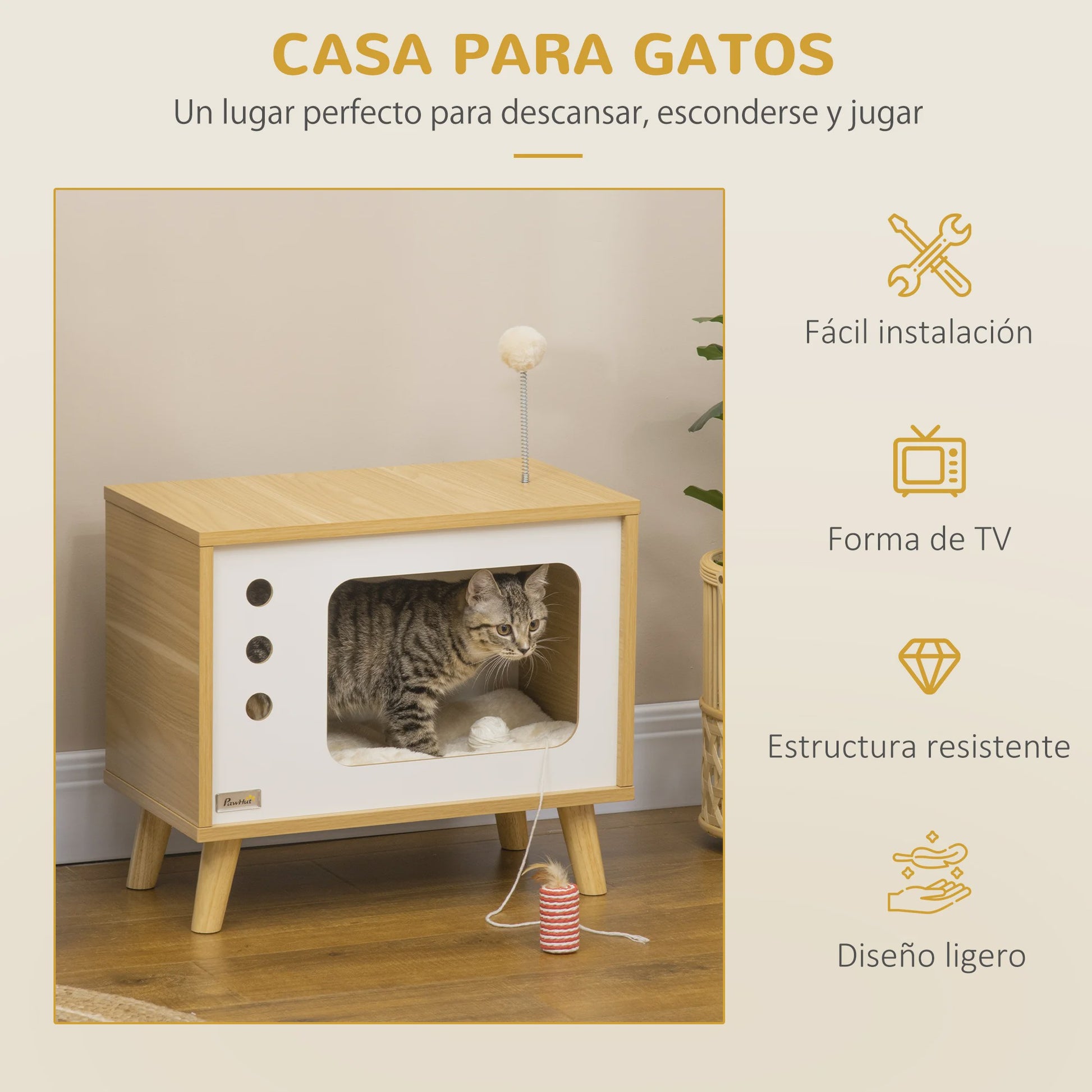 Pawhut Kattenmand in Retro TV-Design met Zachte Kussens - 50x28x43 cm
