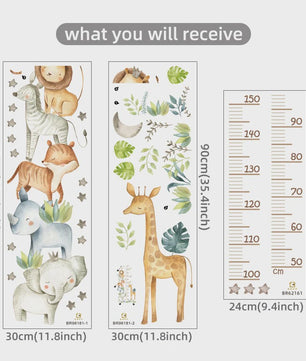 Vrolijke Groeimeter Muursticker met Safari Dieren - Perfect voor de Kinderkamer