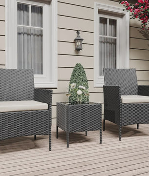 3-Delig Bistro Set: PE Rotan Terrasmeubilair met 2 Stoelen, Salontafel en Kussens voor Balkon en Tuin