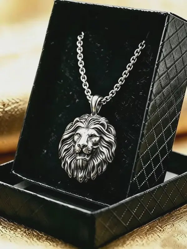 Gouden Leeuwenkop Ketting voor Mannen - Roestvrij Staal Statement Hanger