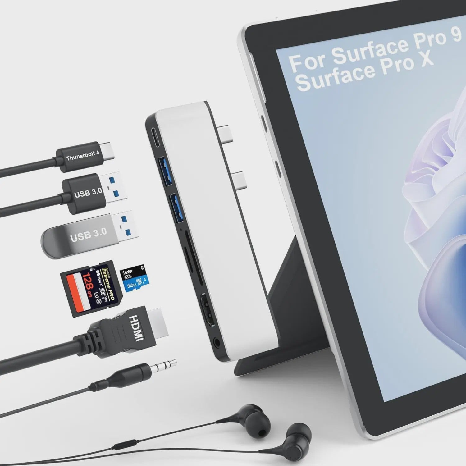 7-in-1 USB-C Docking Station voor Surface Pro 9/10/11/X met 4K HDMI, 100W PD & SD/TF Kaartlezer