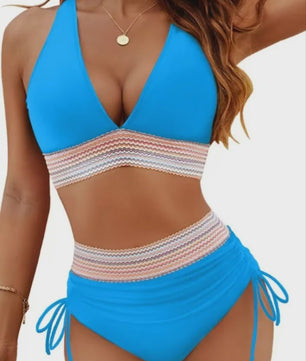 Dames Hoge Taille Bikini Set met Push-Up en Brede Schouderbanden - Zomer Strandkleding