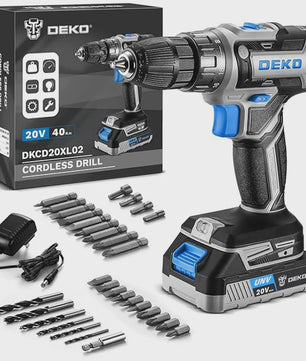 DEKO 20V Accuboormachine Set met Batterij en Lader - Krachtig en Veelzijdig