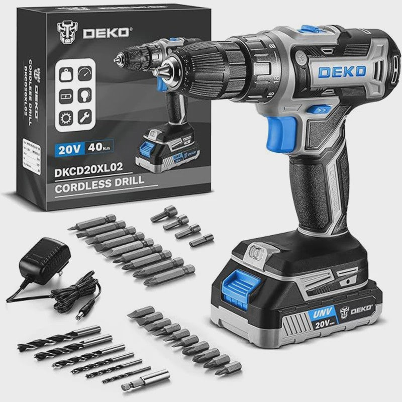DEKO 20V Accuboormachine Set met Batterij en Lader - Krachtig en Veelzijdig