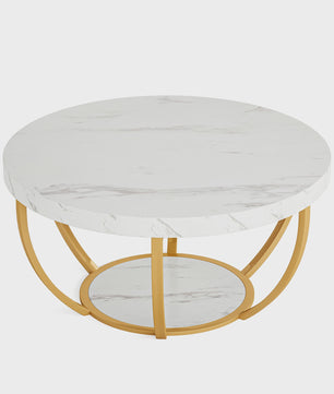 Industriële Ronde Salontafel met 2 Lagen Opslag - 31.7 inch
