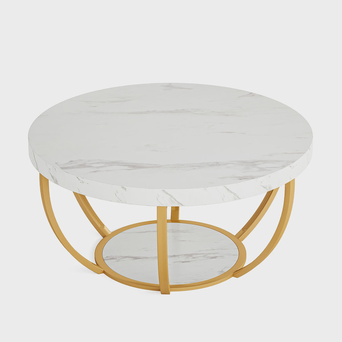 Industriële Ronde Salontafel met 2 Lagen Opslag - 31.7 inch