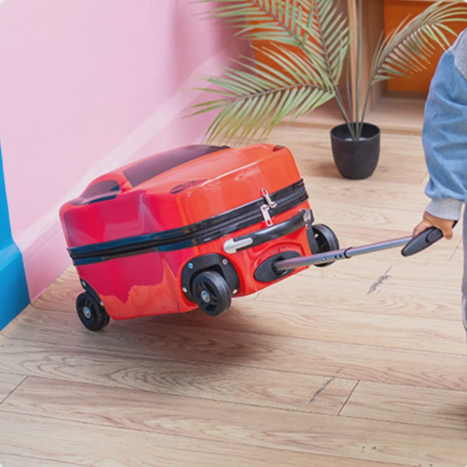 Vrolijke Kinder Koffer op Wielen - Cartoon Auto Design - Lichtgewicht Trolley voor Kinderen (2-10 jaar)