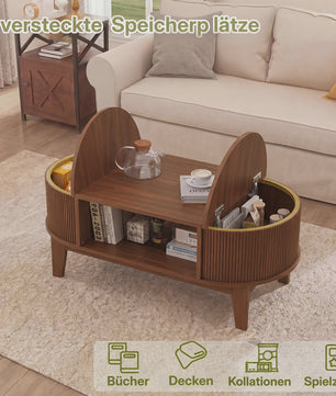 Elegante Retro Koffietafel met Dubbele Verborgen Opbergruimte en Flip-Top, Bruin