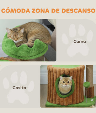Pawhut Cat Scratching Tree 53 cm Trunk Design with House Bed Jute Post Balls Brown and Green