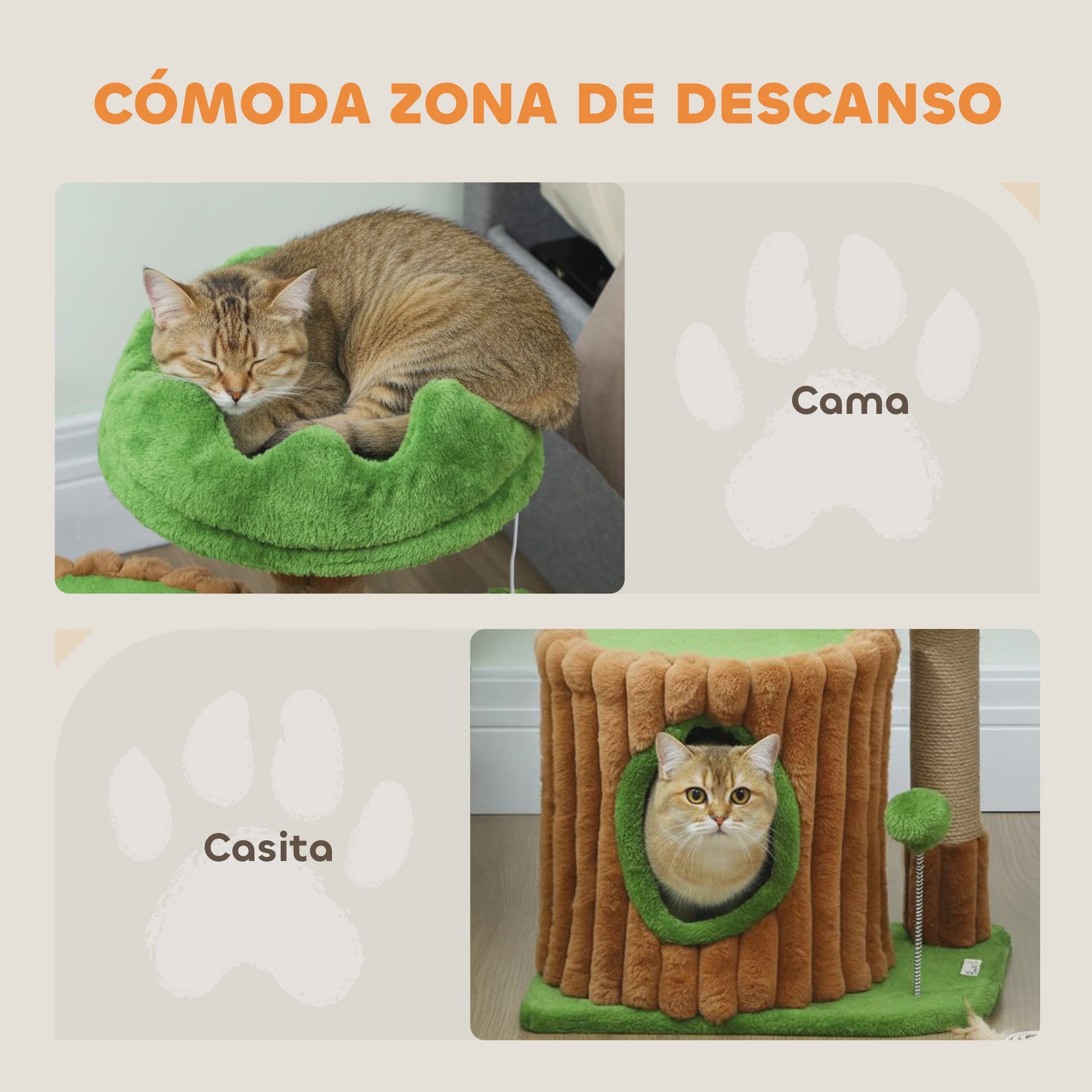 Pawhut Cat Scratching Tree 53 cm Trunk Design with House Bed Jute Post Balls Brown and Green