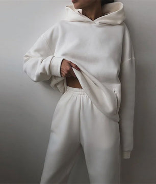 Women's Tracksuit Suit Autumn Fashion Warm Hoodie Sweatshirts Two Pieces Oversized Solid Casual Hoody Pullovers Long Pant Sets