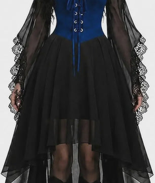 Gothic Heksenjurk Dames - Middeleeuwse Vampier Stijl met Vlinder Mouwen & Kant