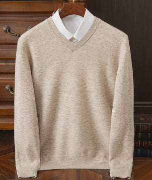 Heren V-hals Trui 100% Merino Wol & Kasjmier - Smart Casual Pullover