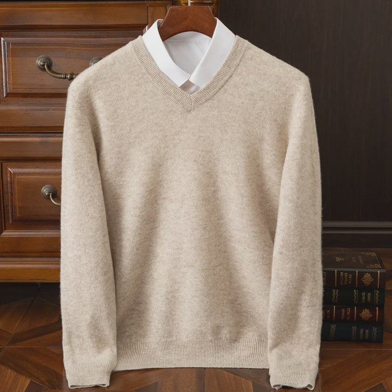 Heren V-hals Trui 100% Merino Wol & Kasjmier - Smart Casual Pullover