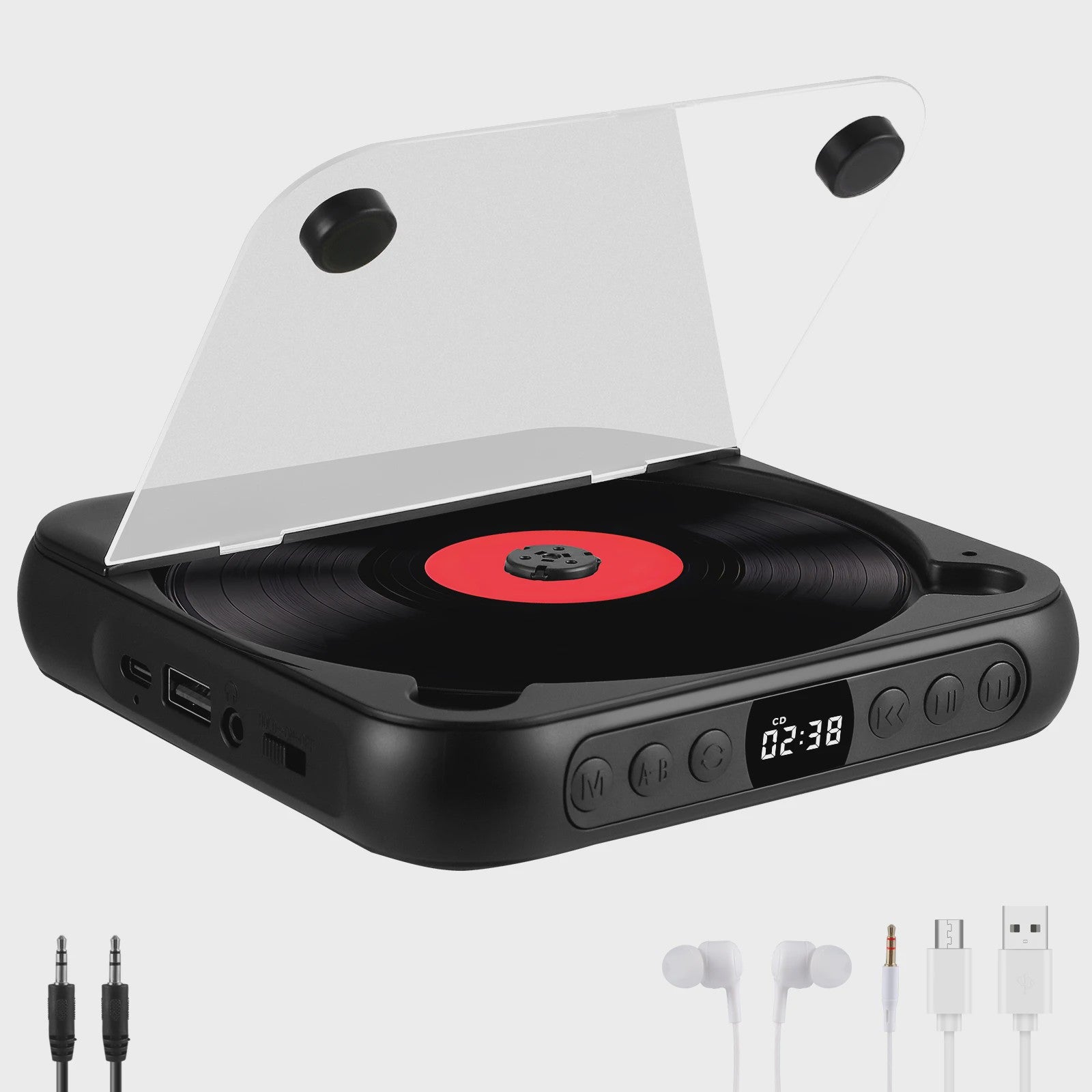 Draagbare CD Speler met Bluetooth 5.3, Oplaadbaar, Ingebouwde HiFi Speakers & USB