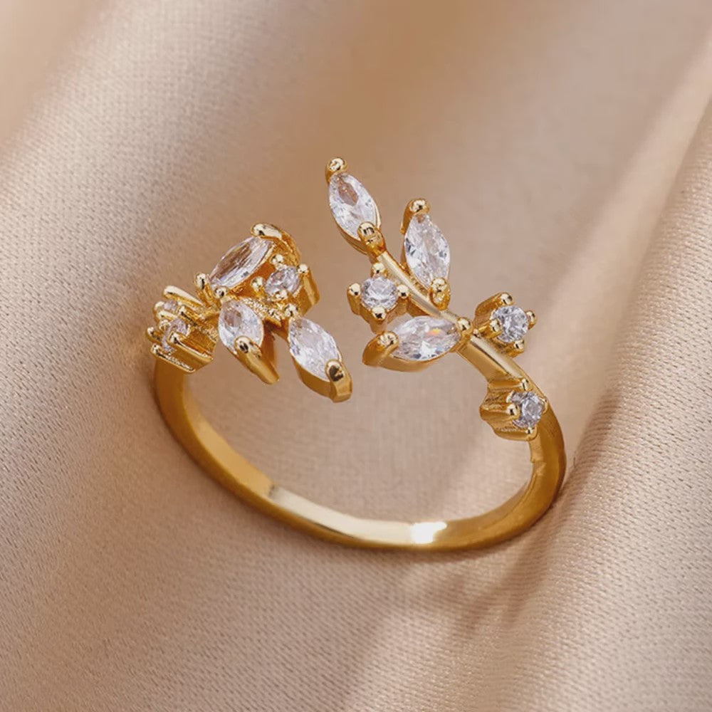 Luxe Gouden Ringen Set: Zirkonia & Boze Oog Design - Verstelbaar & Trendy