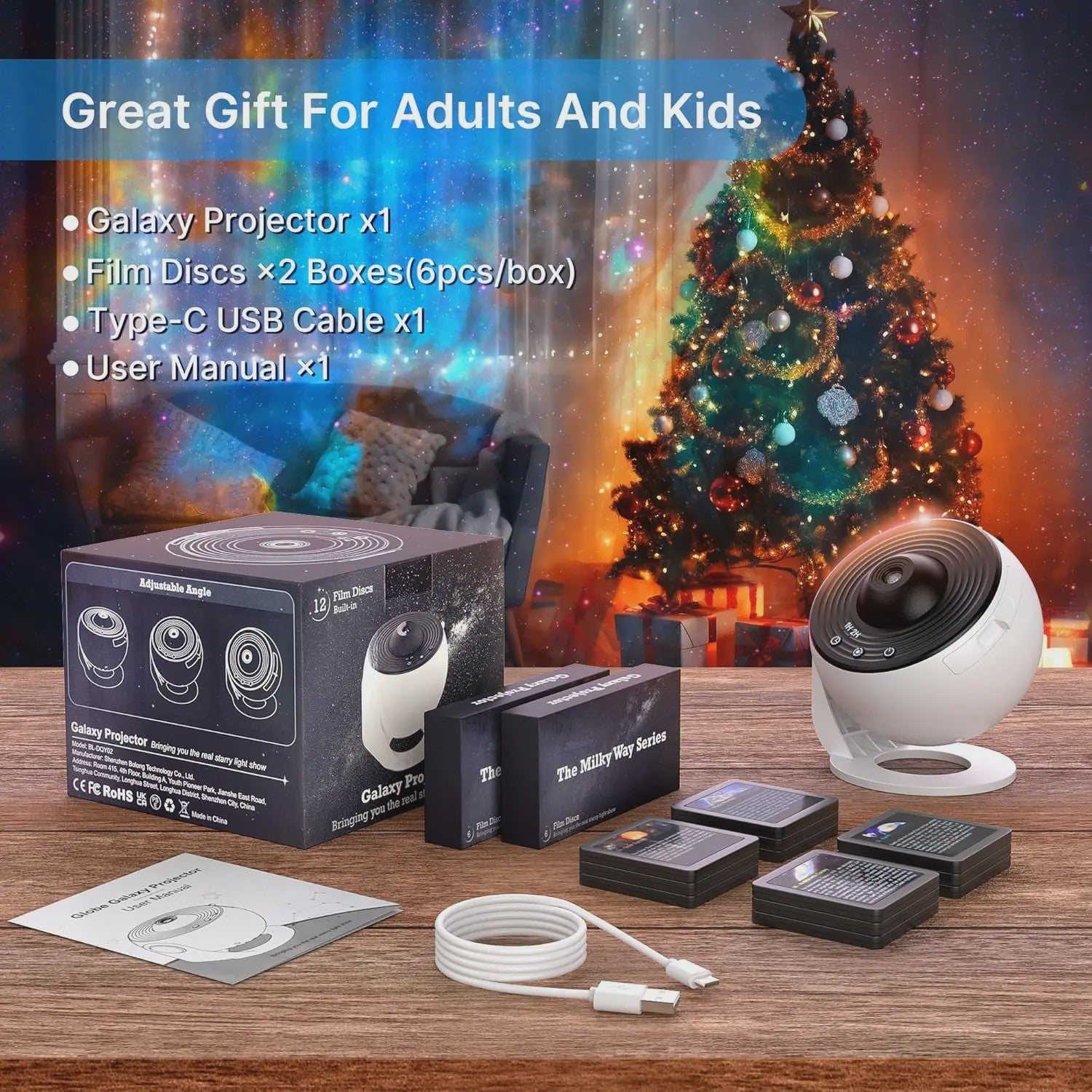 Galaxy Projector Sterrenhemel Nachtlampje met 13 HD Film Discs - 360° Rotatie