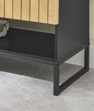 Badkamerkast 60 cm breed voor wastafel met bamboe deur en verstelbare metalen poten