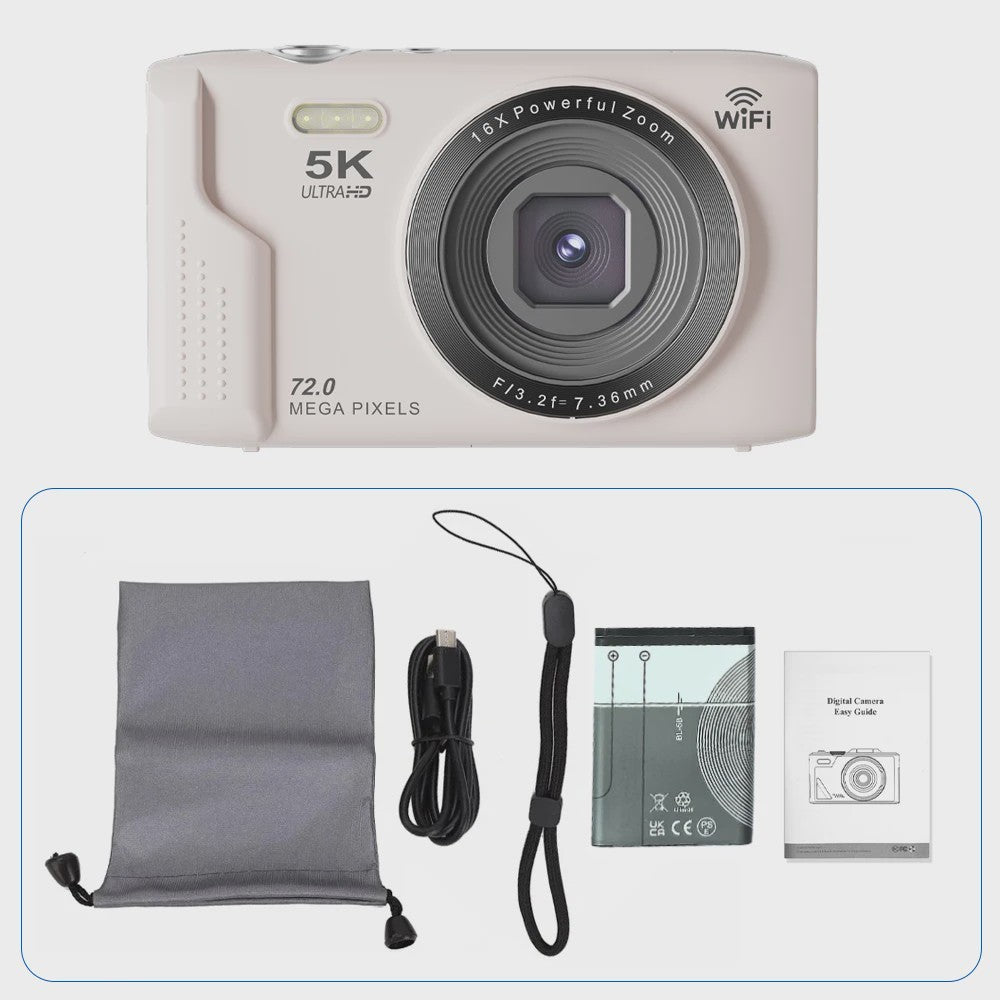 Ourlife Compacte Digitale Camera 5K 72MP met 16x Zoom - Ideaal voor Vlogs en YouTube