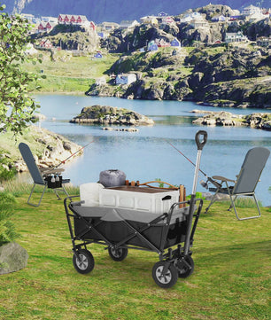 Opvouwbare Transportkar 100L met Verstelbare Handgreep en Zijvak - All-Terrain