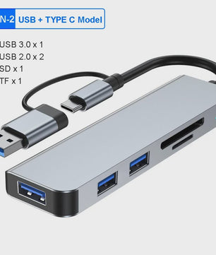 USB C Hub met 5Gbps USB 3.0, SD/TF Kaartlezer & Audio - Docking Station voor Laptops