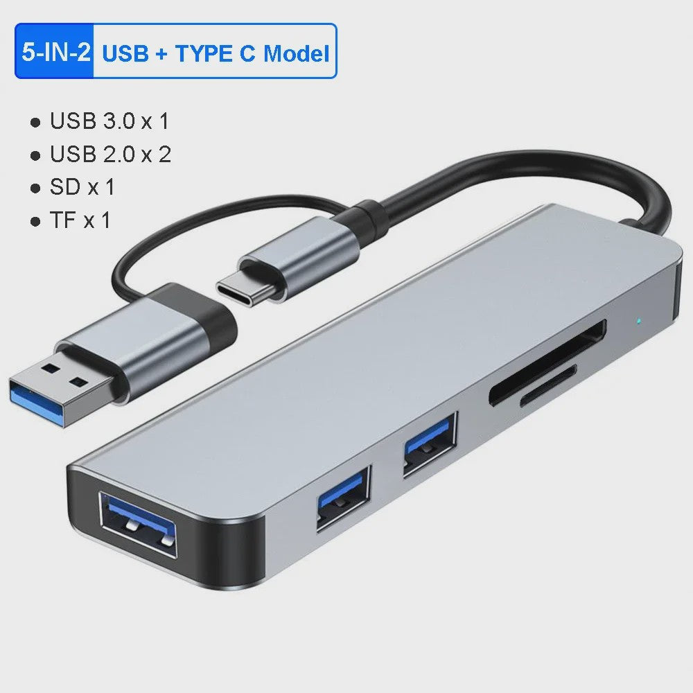USB C Hub met 5Gbps USB 3.0, SD/TF Kaartlezer & Audio - Docking Station voor Laptops