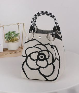 Mini Gebreide Bucket Bag Dames - Kleurrijk Colorblock Polstasje met Afneembare Handgreep