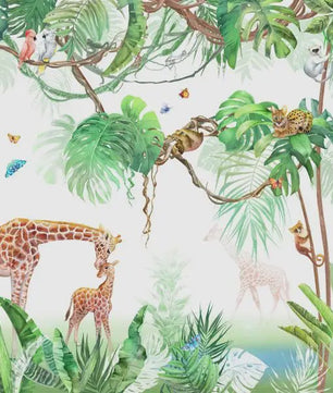 Milofi 3D Muurschildering Behang: Scandinavisch Bos met Jungle Dieren voor Kinderkamer