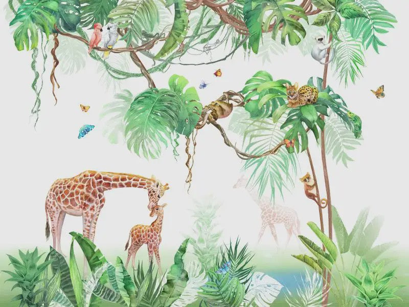 Milofi 3D Muurschildering Behang: Scandinavisch Bos met Jungle Dieren voor Kinderkamer