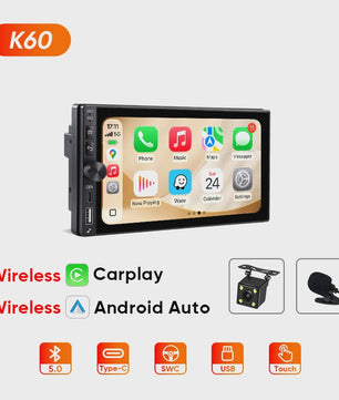 AINAVI K60 7-Inch Universele Autoradio met Draadloze CarPlay & Android Auto, Bluetooth, USB-C