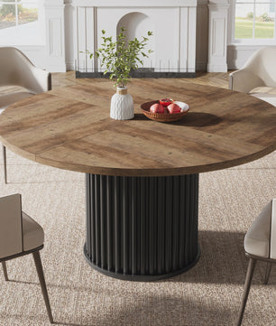 Zwarte Ronde Eettafel voor 4-6 Personen - 120 cm - Met Stijlvolle Gefineerde MDF & Metalen Onderstel