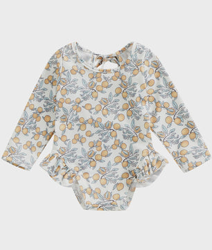 Zomerse Baby Meisjes Zwempak met Bloemenprint, Lange Mouwen en Ruches