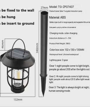 Solar Buitenlamp met Hangende Lantaarn - Decoratieve Tuinverlichting voor Pad, Oprit & Muur