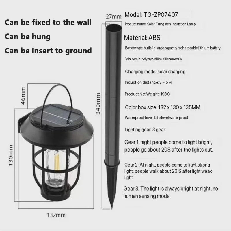 Solar Buitenlamp met Hangende Lantaarn - Decoratieve Tuinverlichting voor Pad, Oprit & Muur