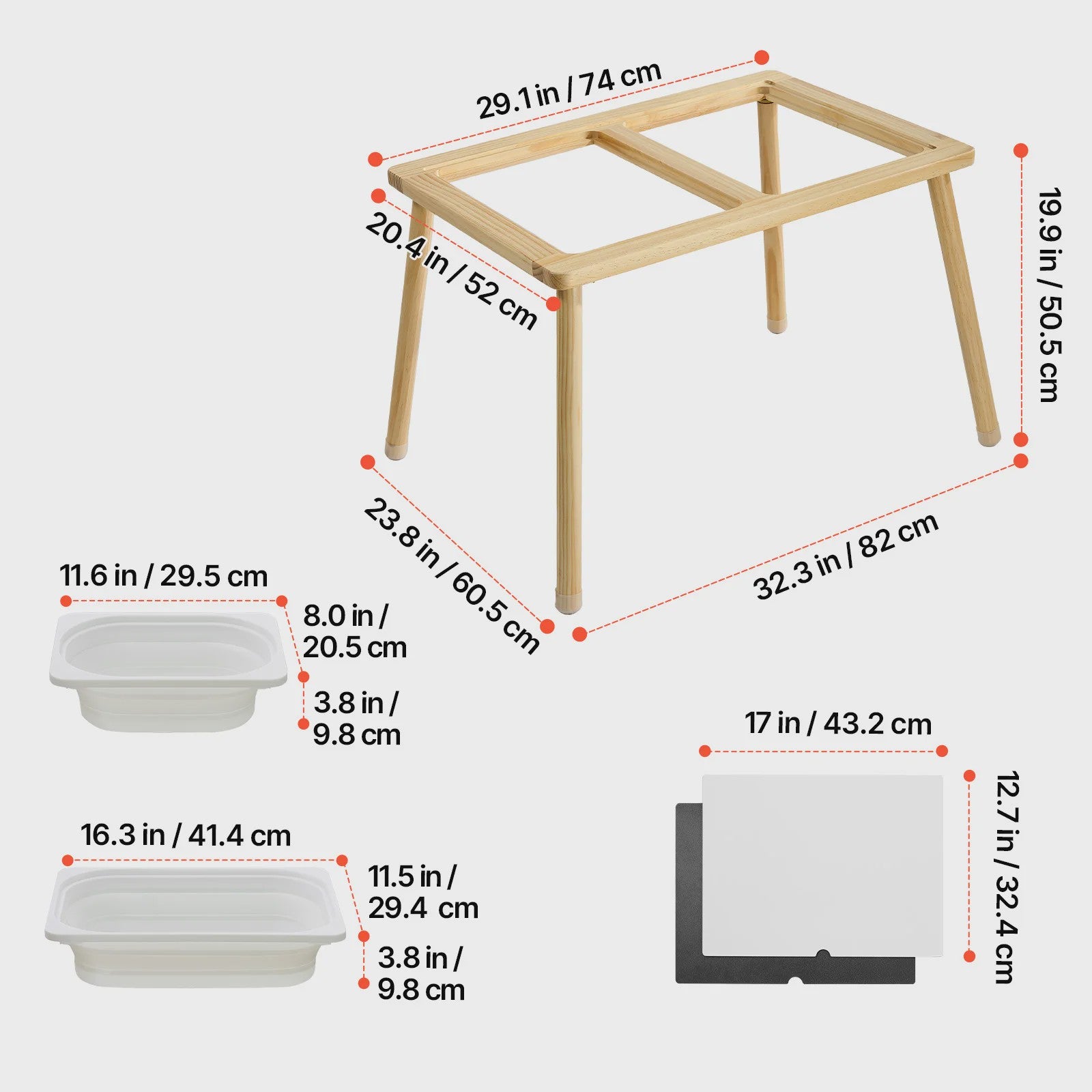 Houten Sensorische Activiteitentafel voor Kinderen met 3 Opbergbakken & Dubbelzijdig Bord
