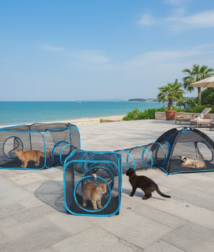 4-in-1 Draagbare Mesh Kattenren met Tunnel - Indoor/Outdoor Speelhuis voor Katten en Kleine Dieren