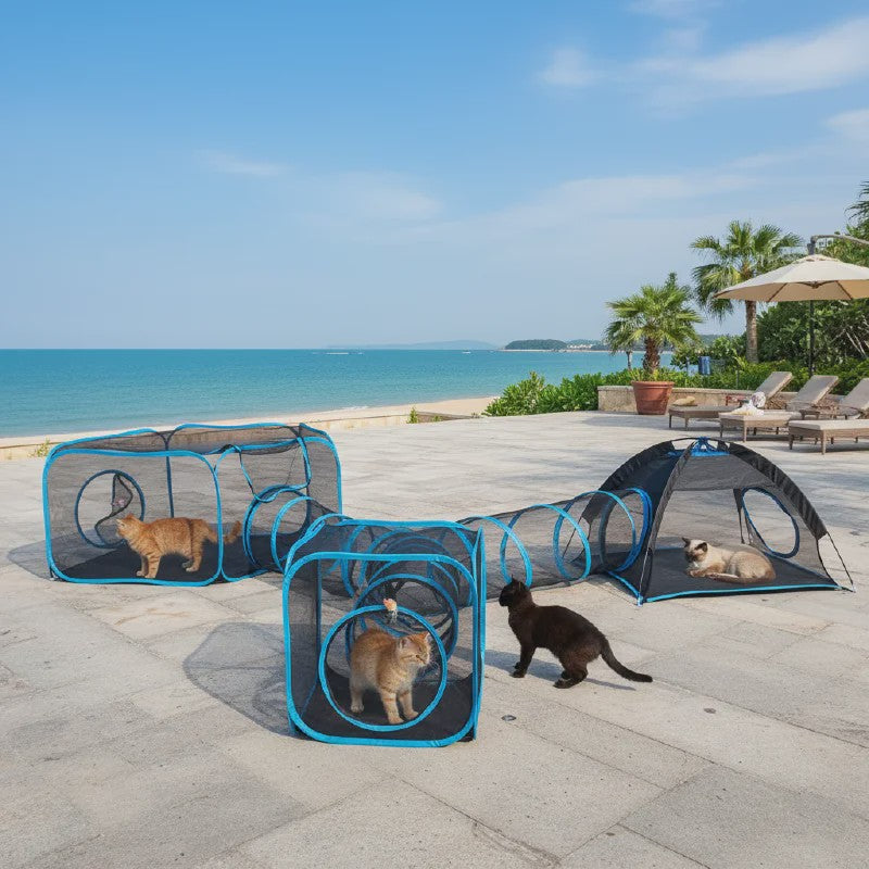 4-in-1 Draagbare Mesh Kattenren met Tunnel - Indoor/Outdoor Speelhuis voor Katten en Kleine Dieren