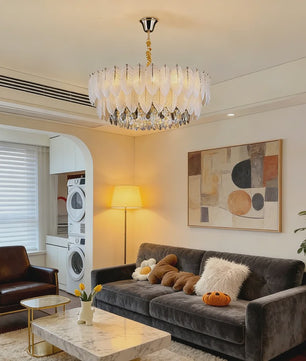 Luxe Pluimen & Kristal Plafondlamp - Sfeervolle Hanglamp voor Woonkamer & Slaapkamer
