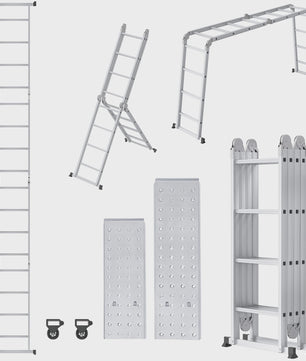 6-in-1 Aluminium Multifunctionele Ladder met Platform - Verstelbaar & Inklapbaar