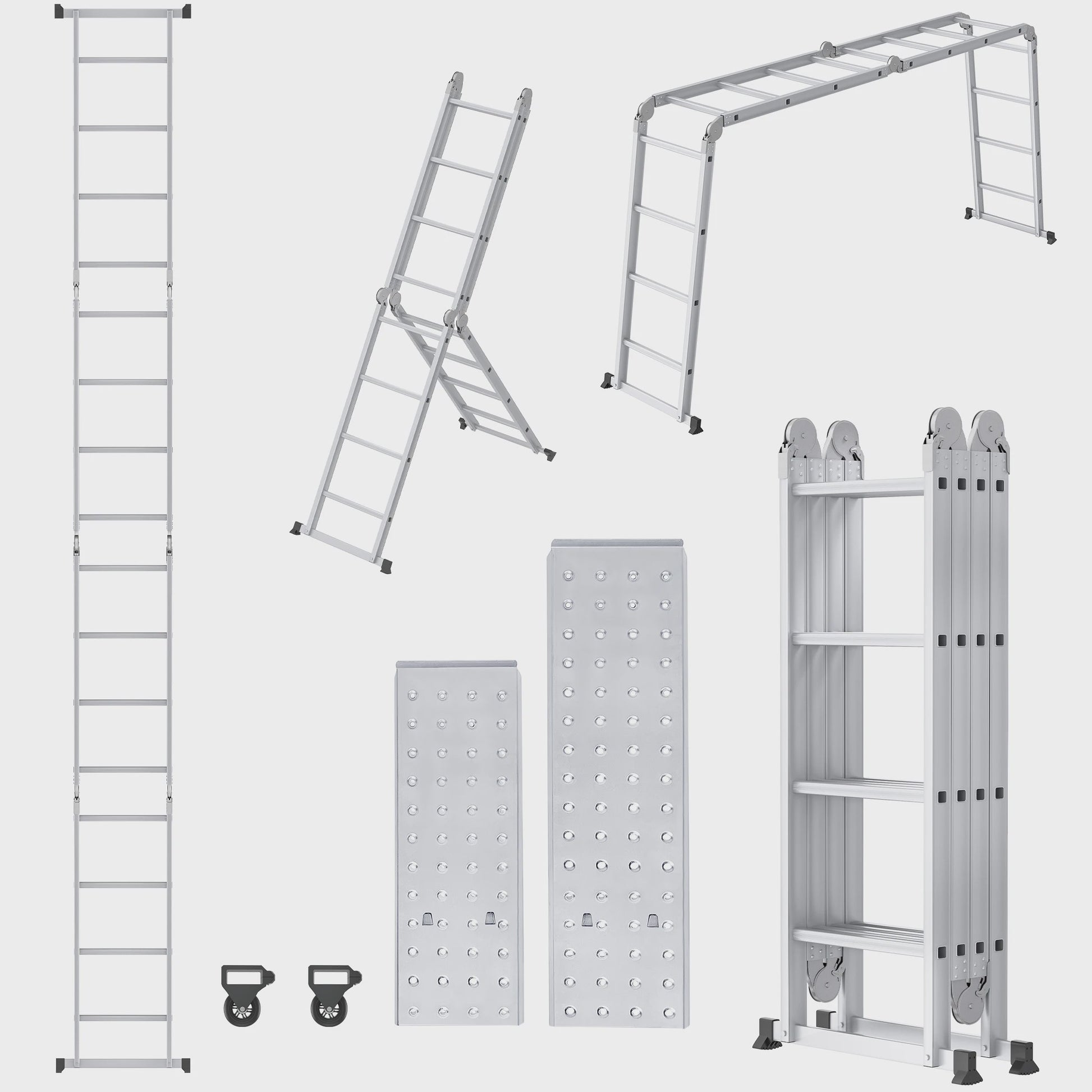 6-in-1 Aluminium Multifunctionele Ladder met Platform - Verstelbaar & Inklapbaar